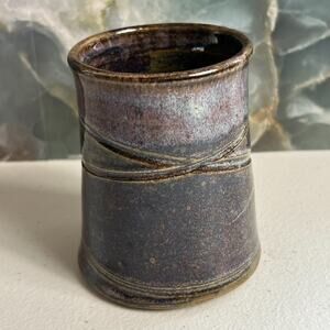 Art Studio Pottery Small Vase 4" Glazed Purple Brown Ombre Speckle Signed 1999